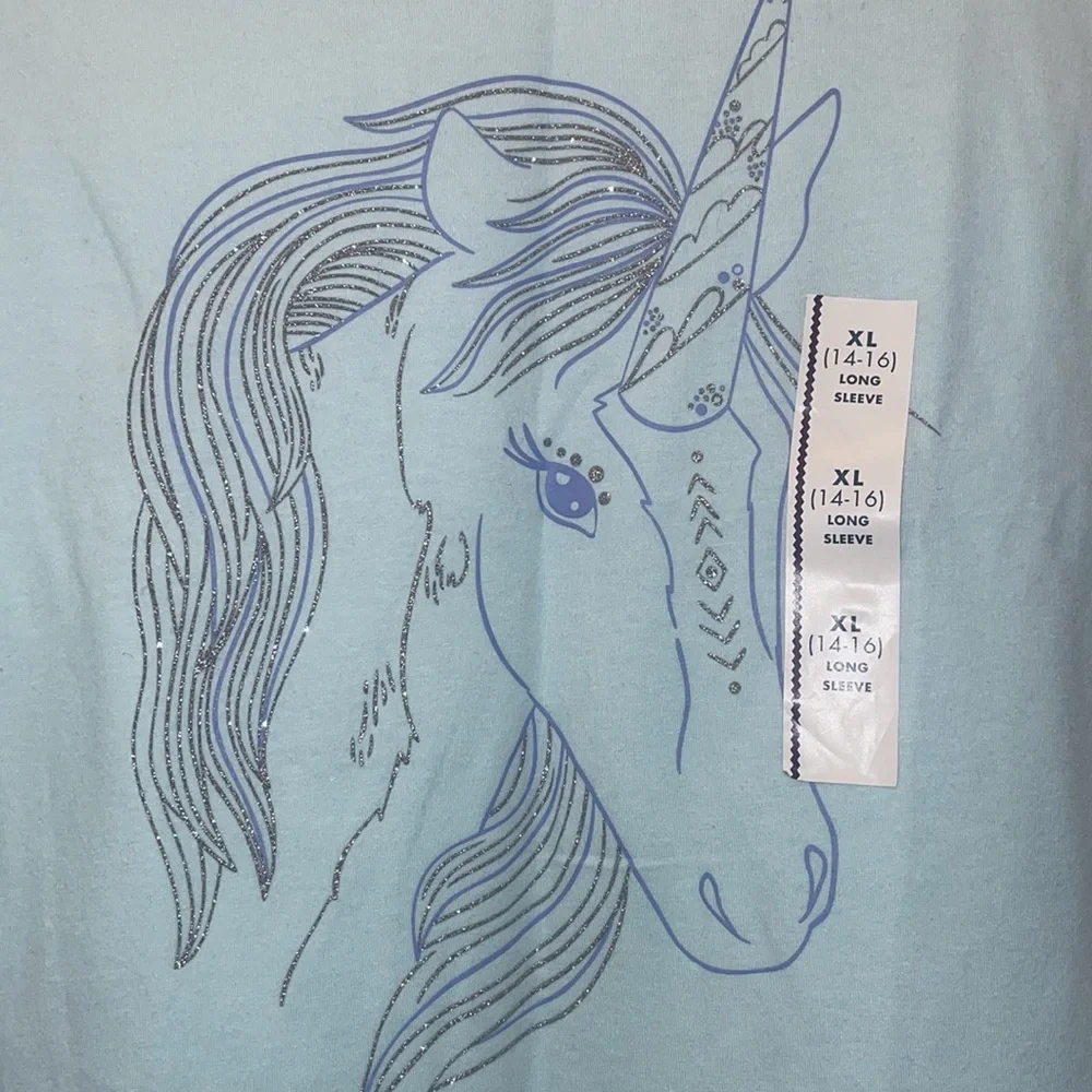 Cat and Jack unicorn blue shirt with glitter size 14 new